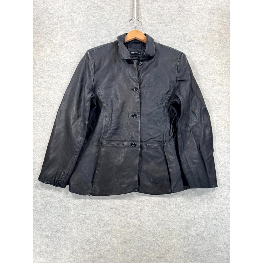 Valerie By Valerie Stevens Leather Jacket Womens 2X Black Casual Button Front